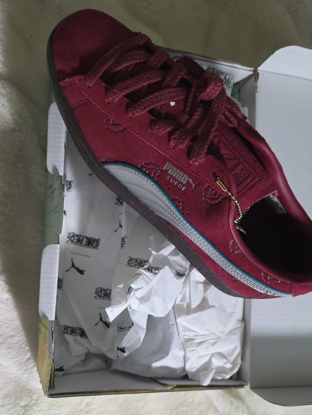 Puma Kids Burgundy Suede Sneaker with Teal Accent